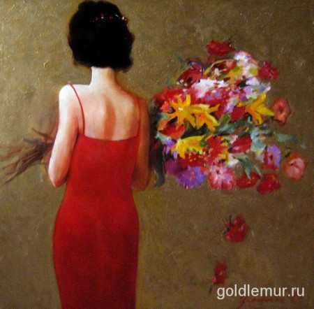 Девушка с цветами (100Х100)